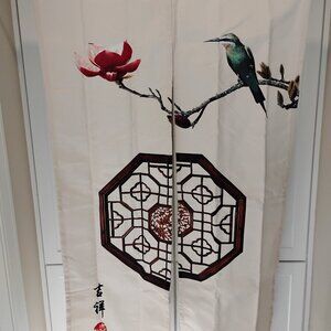 Blossom and Kingfisher Bird Japanese Style Noren Doorway Curtain For Home Decor